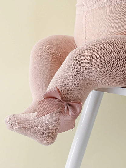 0-36 Month Baby Girls Solid Color Pantyhoses with Threaded Bowknots,Elastic Waist Leggings Tights for Casual Daily Spring Autumn
