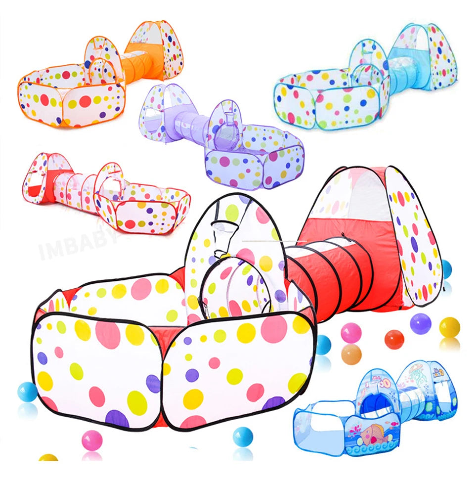 Senior 3-in-1 Foldable Baby Playground Children's Game Tent Baby Ball Fence with Crawling Tunnel Basketball Frame Children Gifts