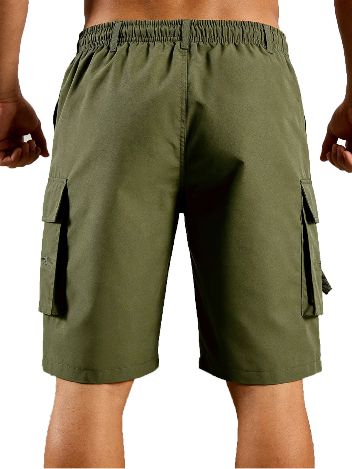 Men's Straight Cargo Shorts Lightweight Breathable Solid Color Drawstring Waist with Zipper Pockets Casual Summer Short Pants