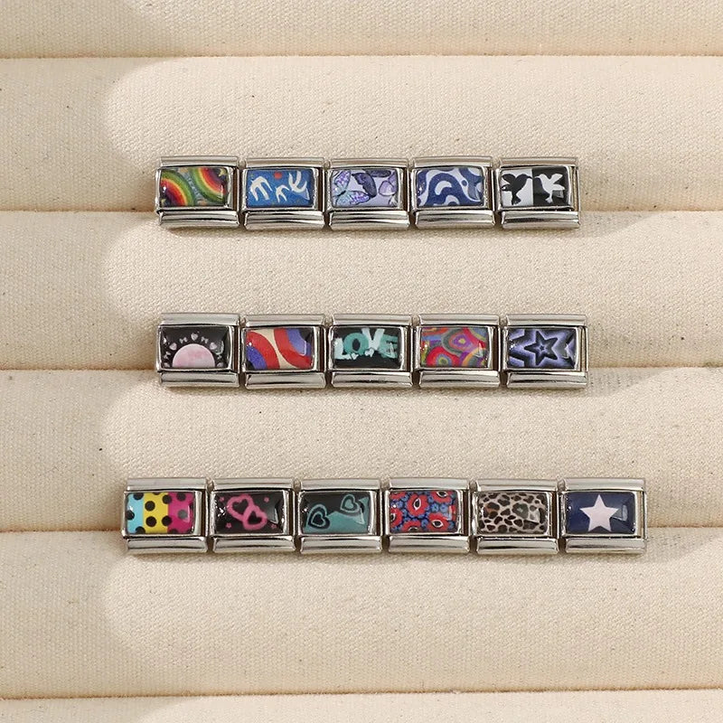 2026 Women Colored Star 1976 Eyes Heart Swan Watermelon Charms Italian Links Fit 9mm Bracelet Stainless Steel DIY Making Jewelry