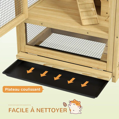 Cage for hamsters or small animals in wood 5 levels with niche balançoire 54 x 38 x 131 cm natural