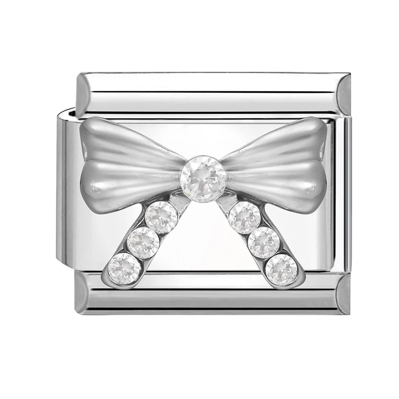 Y2K Butterfly Bow Knot Heart Star Moon Zircon Daisy Cross Italian Charm Links Fit 9mm Stainless Steel Bracelet DIY Making Gifts