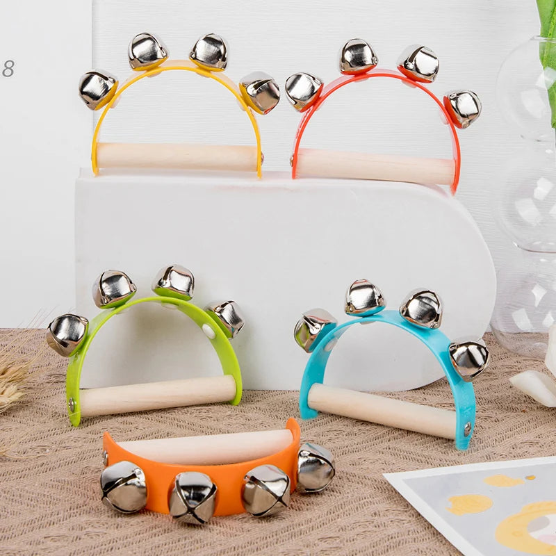 Wooden Half Round Hand Ringing Bell Children Musical Orff Instruments Clapper Handle Educational Fun Toys Infant Teaching Aids