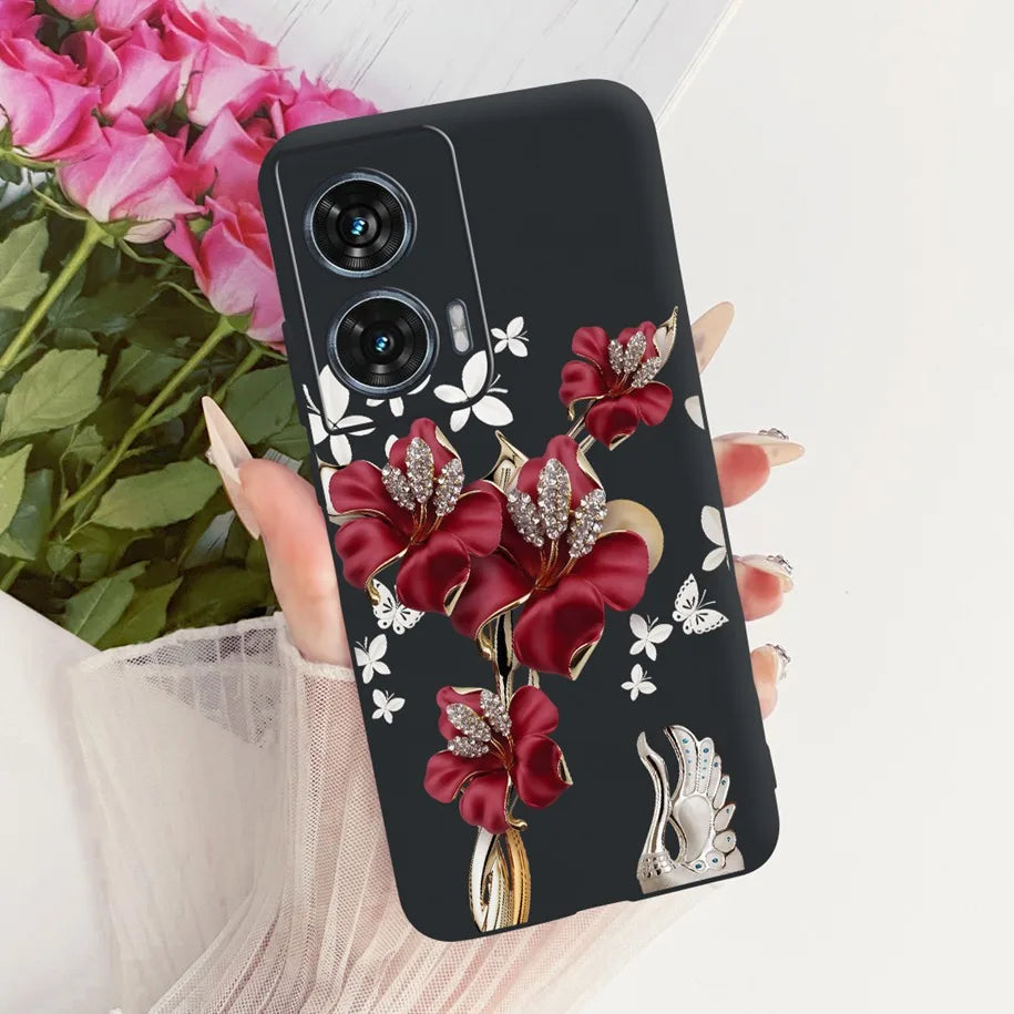 Case For Motorola Edge 50 Fusion Cover XT2429-1 Popular Flower Soft Black Silicone Phone Cases For Motorola G96 5G MotoG96 Funda