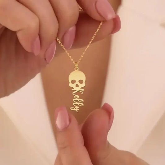 Custom Skull Necklace Personalized Name Engrav Gothic Style Dainty Chain Unique Jewelry Gift for Men Women Edgy Fashion Present