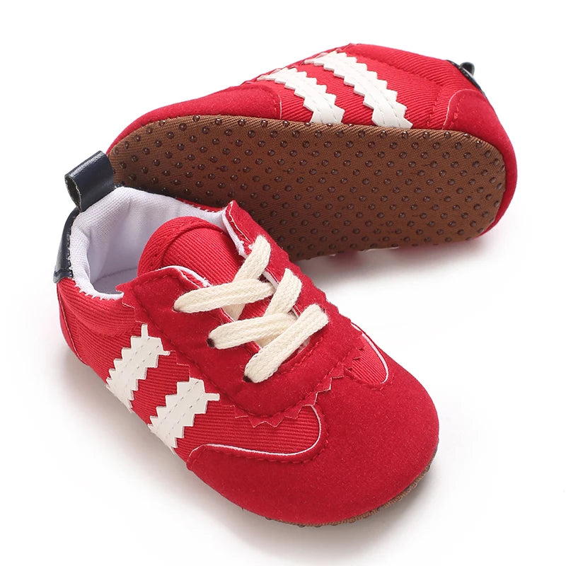 Spring and Autumn Fashion Stripes 0-1 Baby Shoes Baby Shoes Step Front Shoes Rubber Bottom Anti Slip Sneakers