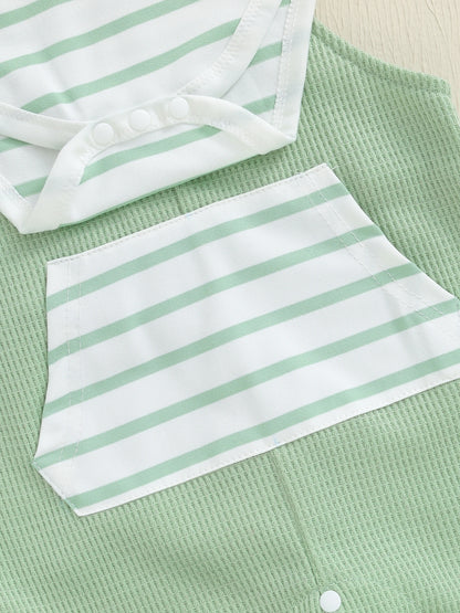 Newborn Baby Boy Fall Winter Clothes Striped Long Sleeve Romper Overall Pants Hat 3Pcs Set Cute Coming Home Outfit