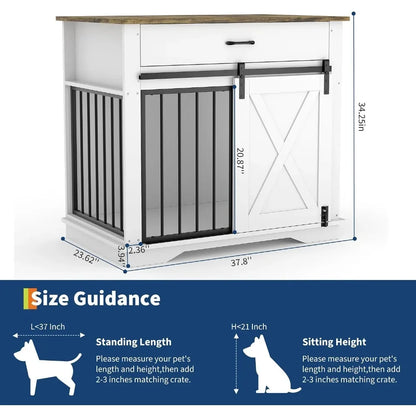 Garvee Modern Farmhouse Wooden Dog Crate Furniture, Double Sliding Door Pet Kennel End Table with Two Storage Drawers, Indoor Decorative Dog Cage, Easy Assembly for Small & Medium Dogs