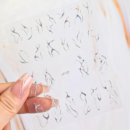 3D Metal Silver Flame Nails Stickers Gold Bronzing Stripe Lines Sliders Design Manicure French Nail Art Decoration Decal #Y2K