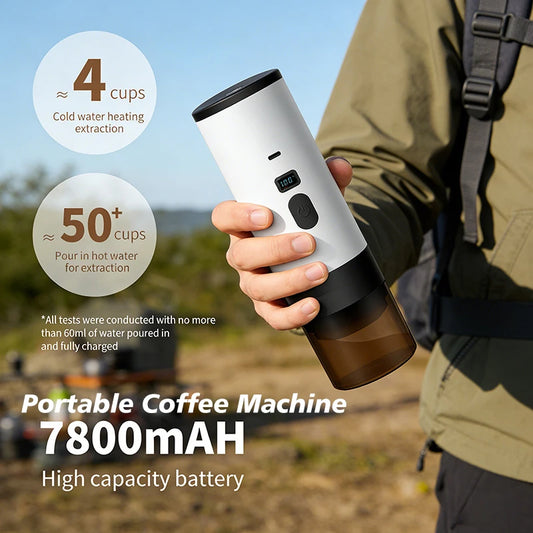 7800 mAh ilgalaikis 3-in-1 nešiojamas kavos aparatas, elektrinis kapsulinis kavos virimo aparatas, skirtas automobiliui, kelionėms ir stovyklavimui