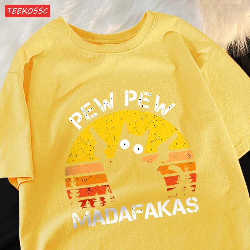 Pew Pew Madafakas Cat With Two Guns T-Shirts Man Street Summer Short Sleeve Harajuku Cotton Tshirt Oversized Breathable Tops
