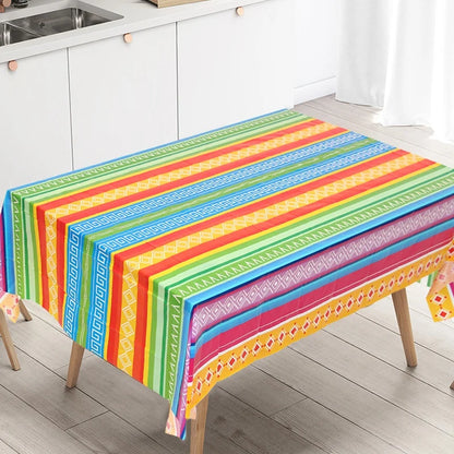 Mexican Stripes Plastic Tablecloth Holiday Party Decor Day of The Dead Waterproof Rectangle Tablecloth Mexican Fiesta Decoration