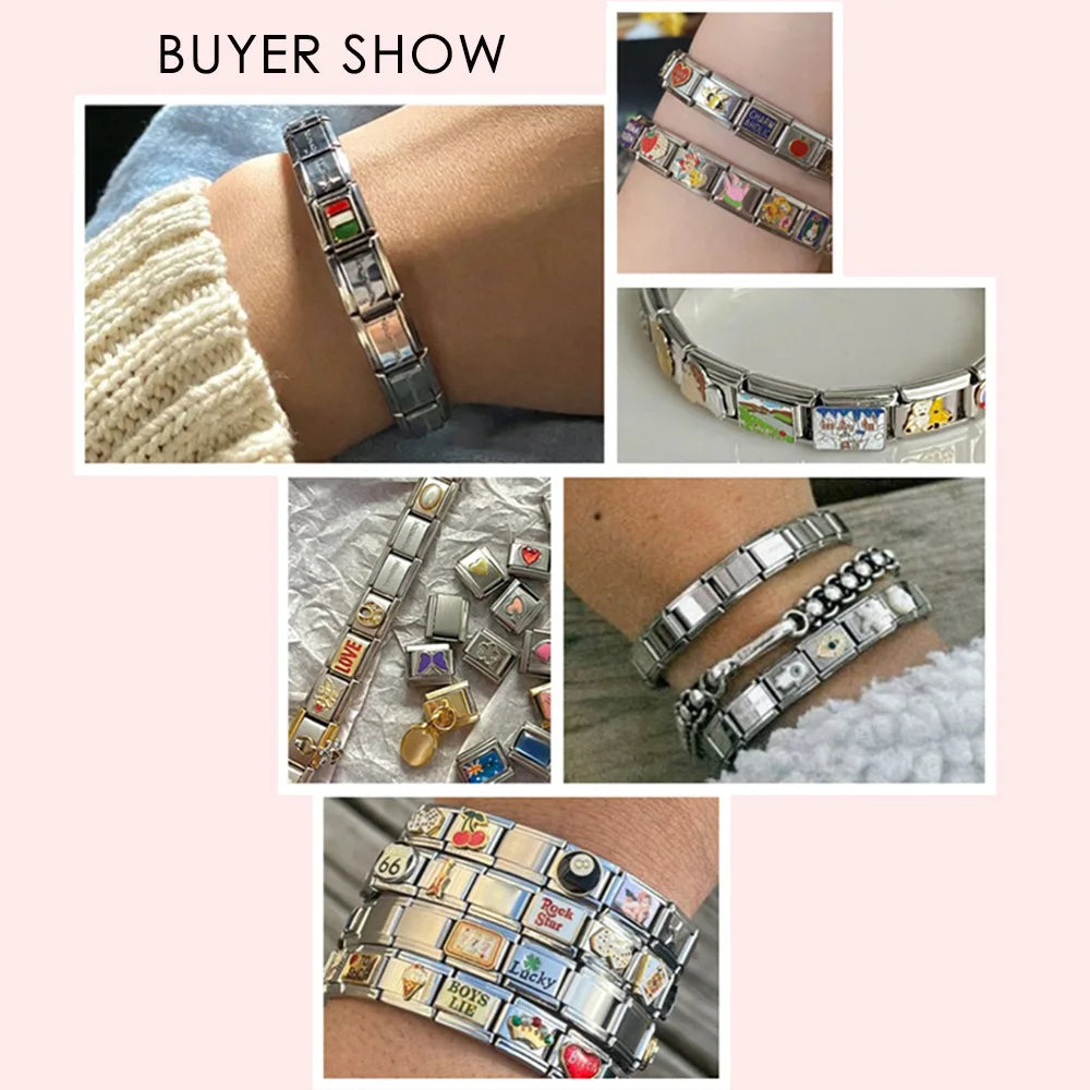 26 English A-Z Letter Name Custom 9mm Link Charms Silver Color Italian Stainless Steel Bracelet DIY Jewelry Making Hand Chain
