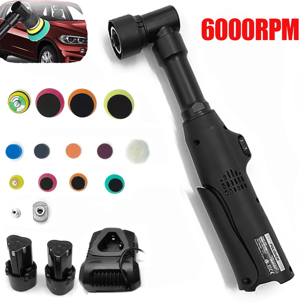 Cordless Mini Car Polisher RO/DA Portable Handheld Polishing Machine 5 Speed Levels &2 Rechargeable Batteries for Auto Detailing
