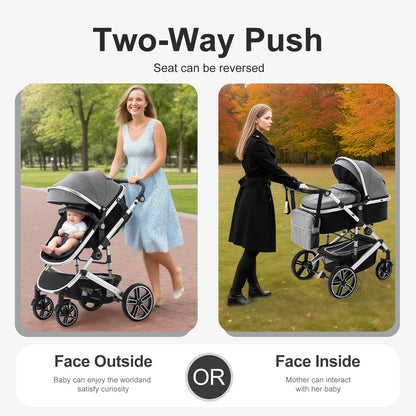 Baby Stroller 3 in 1 Luxurious Portable Travel Baby Carriage Fold Pram High Landscape Aluminum Frame Newborn Infant Stroller