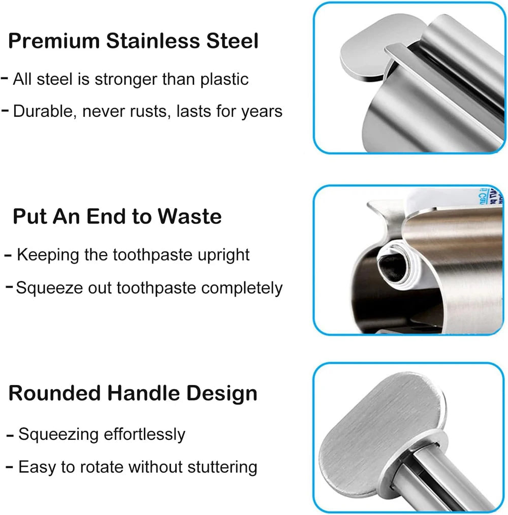 Bathroom Accessories Toothpaste Squeezer Tube Roller Stainless Steel Wringer Roller Rotate Dispenser for Ointments Cosmetics