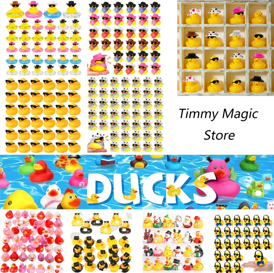 1-100pc Mini Rubber Ducks Set in Bulk Float Squeak Tiny Ducks Rubber Duck Toy for Kids Party Birthday Supplies