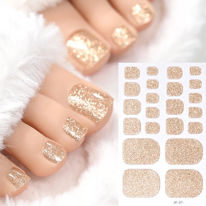 22Tips Solid Color Self-adhesive Gel Stickers for Toe Nails Waterproof Long-lasting Toenail Stickers Toe Full Cover Toenail Wrap