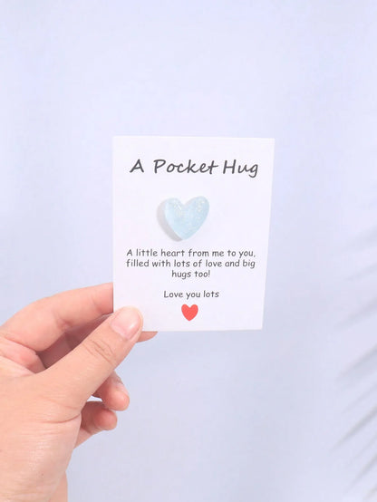 4 Pack Small Cute Pocket Hug Cards, Heart Shape Encouragement Greeting Cards, Mini Love Cards for Birthday Valentine
