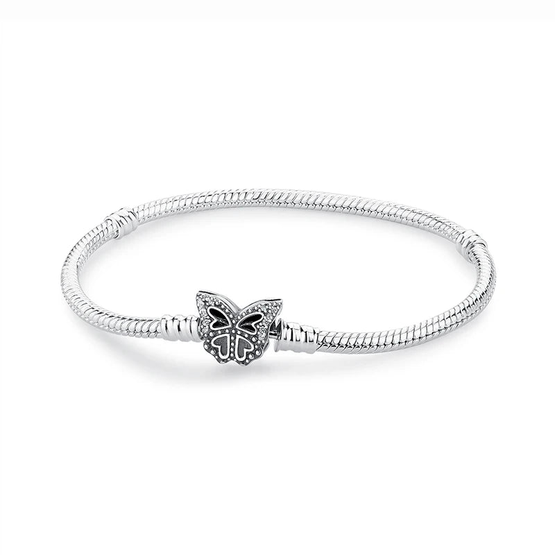 Original 925 Sterling Silver Bracelets Love Heart Moon Flower Butterfly Pave CZ Bracelets For Women DIY Jewelry Party Gift