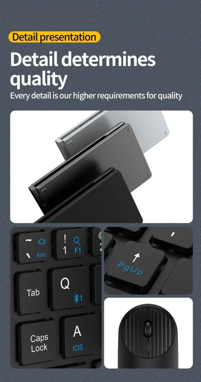 Folding Keyboard and Mouse 2.4G Mini Keypad Bluetooth Wireless Portable Silm Foldable Keyboards for Travel Computer PC iPad