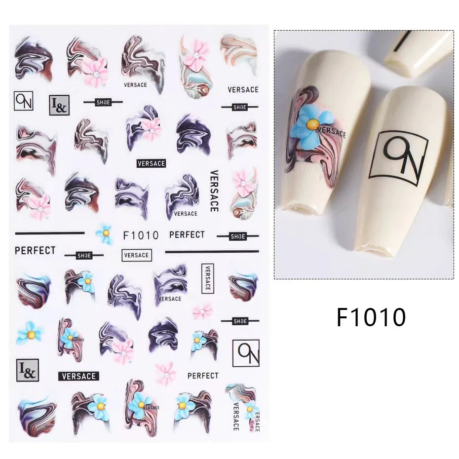Black and White Love Flowers Line Art 3D Stickers Nail Decals Nail Art Accessories Butterfly Rose Nail Stickers Nail Sliders