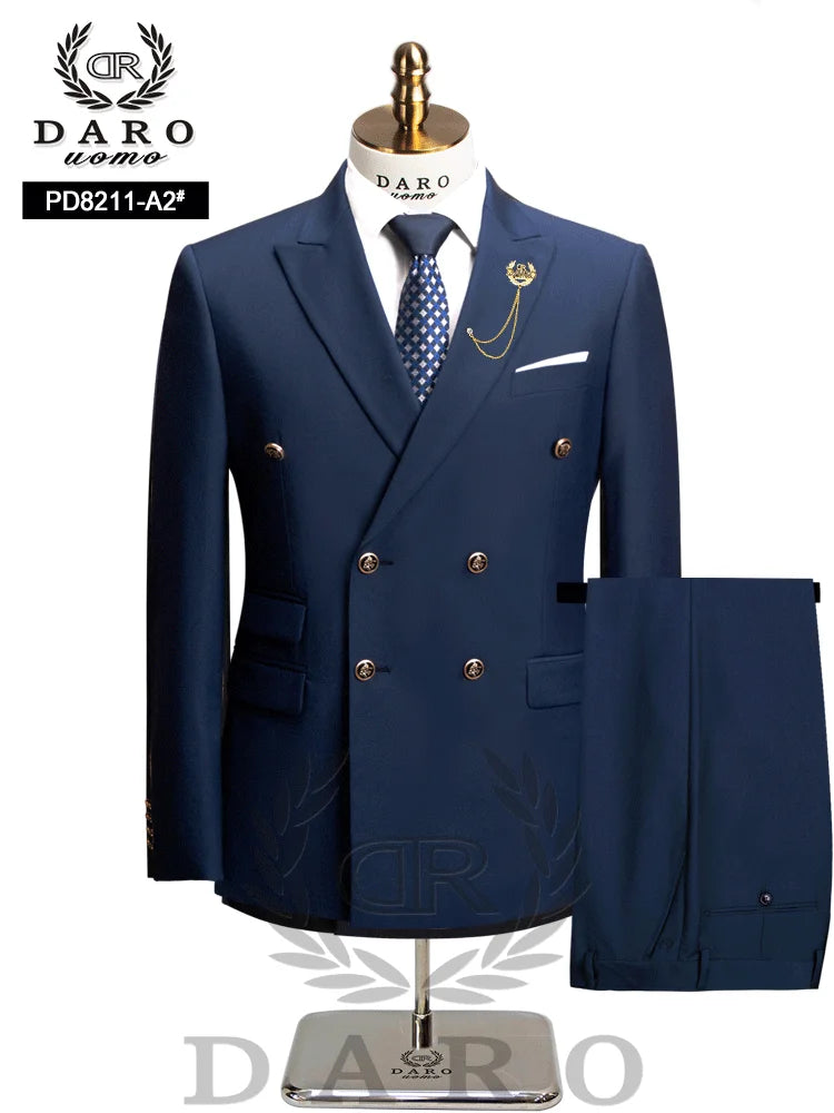 DAROuomo 2026 Men's Slim Fit Formal Business Suit 2Pcs Set - DR8211 (Jacket + Pants) for Work Wear