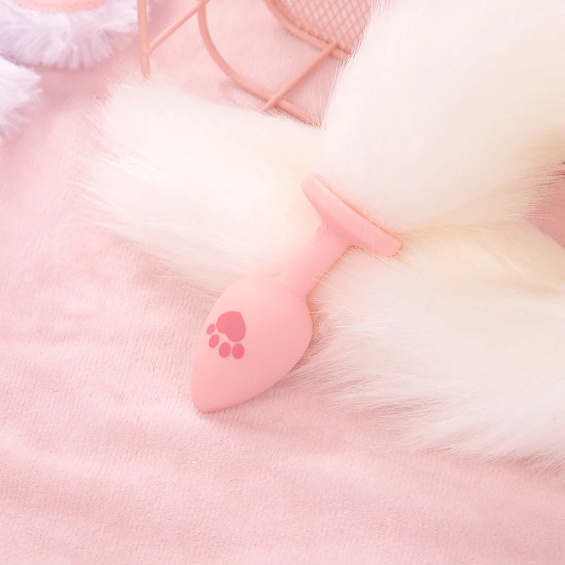 BLACKWOLF Cute Pink Silicone Anal Plug Soft Long Tail Butt Plug Adult Games Anal Beads Erotic Cosplay Sex Toys For Women