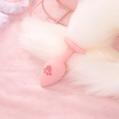 BLACKWOLF Cute Pink Silicone Anal Plug Soft Long Tail Butt Plug Adult Games Anal Beads Erotic Cosplay Sex Toys For Women