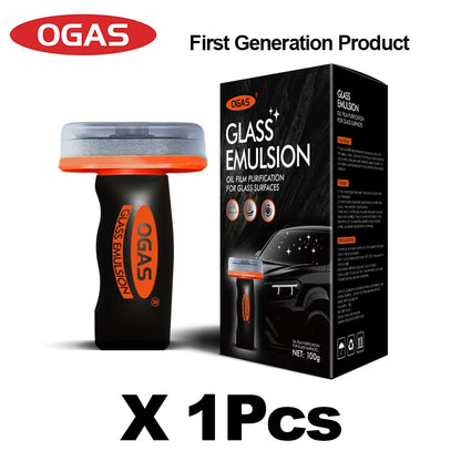 OGAS 2G Upg 100g Car Glass Oil Film Remover Emulsion with Built-in Brush Windshield Glass Cleaner Streak-Free Anti-Glare Clear