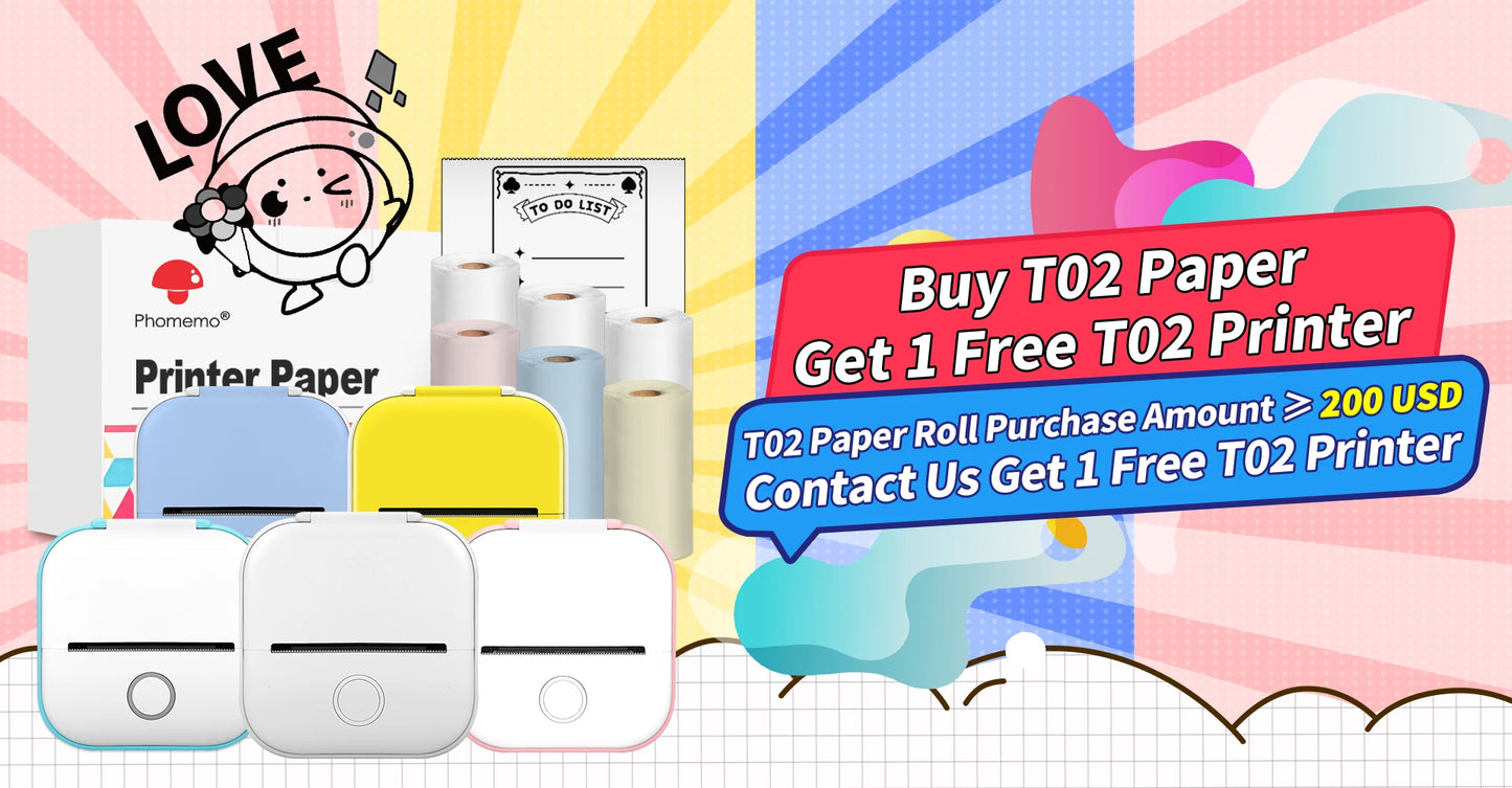 Phomemo Self-adhesive Sticker Paper for T02/M02X Portable Printer Thermam Paper Label Sticky DIY Photo Text Study Notes Printing