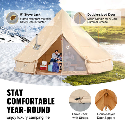 SucceBuy Canvas Bell Tent 4 Seasons 9.8ft Yurt Tent Canvas Tent for Camping with Stove Jack Breathable Tent Holds up to 4 People