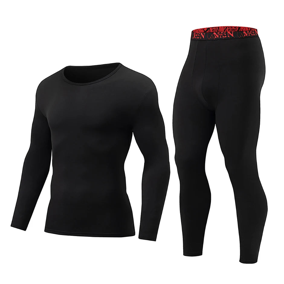 2-piece Men's Autumn And Winter Solid Color Round Neck Fashionable Printed Sports Thermal Underwear Set Simple And Comfortable