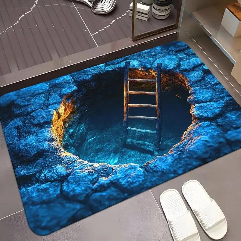 VIKAMA 2D Front Door Mat, Indoor And Outdoor Entrance Carpet, Floor Crack Illusion Carpet, Easy To Clean Carpet, Home Decoration