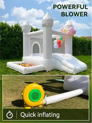 9x9x7ft Toddlers Party Inflatable White Bounce House With Slide And Ball Pit Customization Oxford Bouncy Castle Include Blower