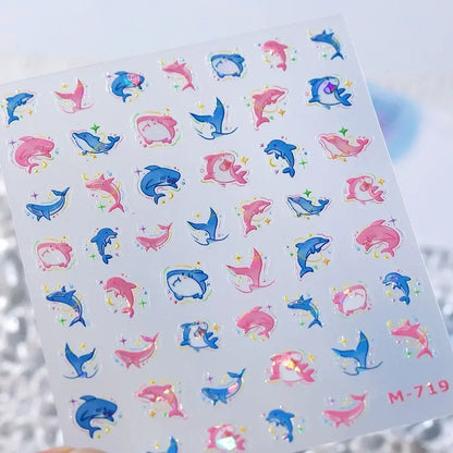 Colorful Bagful Jellyfish Bubbles Swimming Rings Rainbow Stars Ocean Starfish Self Adhesive 5D Nail Art Sticker Manicure Decal