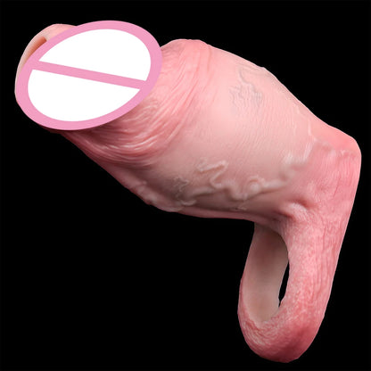 FAAK Silicone Penis Sleeve Ring Realistic Hollow Dildo Size S M Dildo Sheath Delay Ejaculating Cock Enlarger Sex Toys For Men