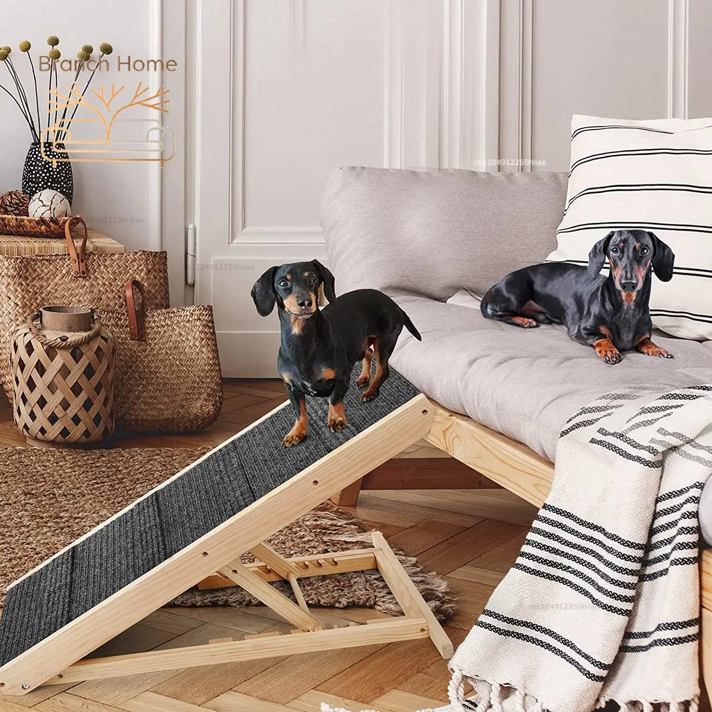 Adjustable Wooden Pet Dog Ramp Comfortable Folding Non-Slip Carpet Surface Foldable Climbing Ladder For Car Bed Pet Carriers