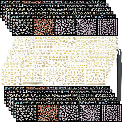 3D Colorful Flowers Cherry Blossoms Rose Daisy Nail Decals 20/30/60/70/90pcs Cute Heart Nail Sticker Manicure Decoration 5.5*6cm