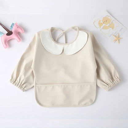 Easy Clean PU Full Sleeve Bib Baby Kids Solid Color Soft Faux Leather Children Apron Painting Meals Protection Waterproof Smock