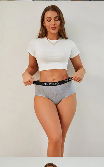 FINETOO 5Pcs Cotton Women Panties High Waist Breathable Soft Ladies Underwear Elastic Waistband Briefs S-XXL Comfortable Briefs