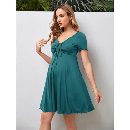Maternity Dresses Summer Pure Colour V-neck Women Dress Loose Plus Size Pregnant Skirts Casual Clothing 2024 New Hot