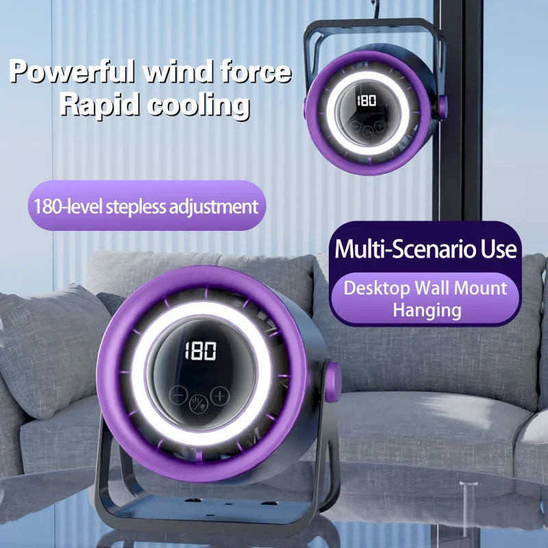 TINSOL 1800mAH Portable Electric Fan with Ambient Light Turbo Mute Electric Fan Desktop Wall Mount Ceiling Air Cooler