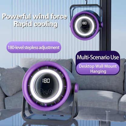 TINSOL 1800mAH Portable Electric Fan with Ambient Light Turbo Mute Electric Fan Desktop Wall Mount Ceiling Air Cooler