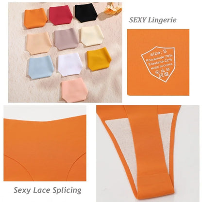 8PCS/Set Women Seamless Ice Silk Thongs Panties Female G-String Breathable Underwear V Waist Sexy Lingerie Ultra Thin Bikini