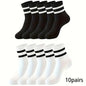 6/10/15/20 Pairs Men Socks Spring Autumn Casual Black White Striped Socks Breathable Mid Tube Sock High-quality Round Neck Socks