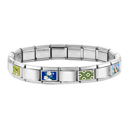 2025 Women's Fashion Colorful Flowers Oil Painting Style Series Italian Charms Fit 9mm Stainless Steel Bracelet DIY Jewelry Gift