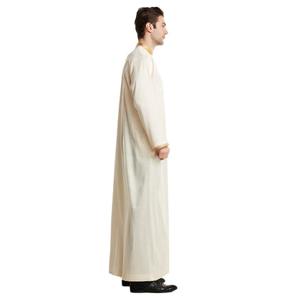 Muslim Men Clothing Kaftan Robes Long Sleeves Stand Collar Eid Thobe Kurta Arab Turkish Dress Dubai Islam Habit Ethnic Leisure
