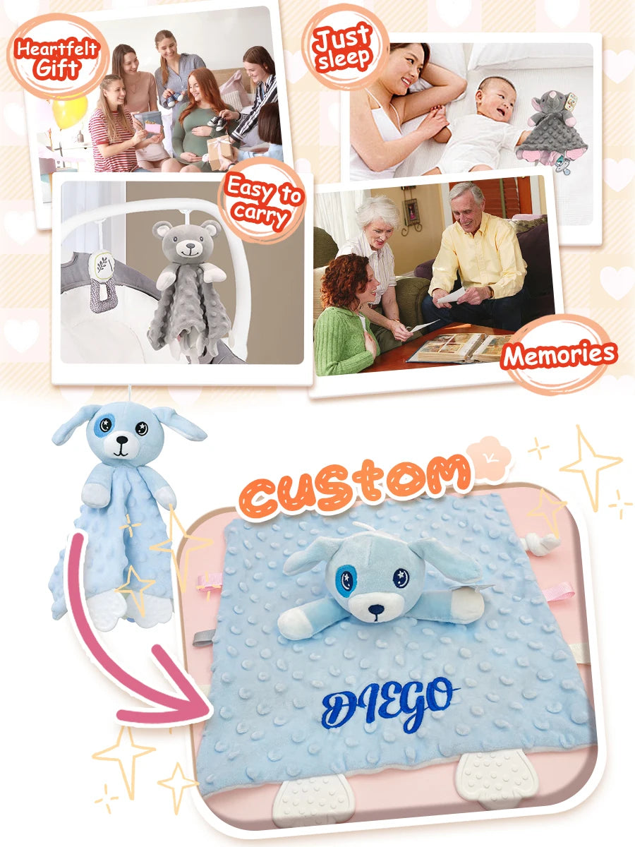 Custom Name Baby Blanket Personalized Baby Shower Gift Soft Minky Dot 2-in-1 Blanket & Lovey Set for Boys Girls