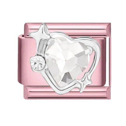 2025 New Women Romantic Pink Cherry Heart Shiny CZ Italian Charm Links Fit 9mm Bracelet Stainless Steel DIY Making Jewelry Gifts
